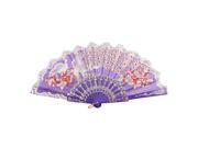 Chinese Style D Ring Decor Frame Peacock Pattern Floral Rim Hand Fan Purple