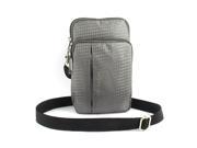 Portable Checked Vertical Holder Shoulder Bag Pouch Gray for Smartphone MP4