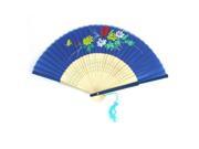 Unique Bargains Chinese Style Bamboo Ribs Fabric Floral Print Folding Hand Fan Blue Beige