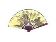 Unique Bargains Bamboo Handle Tree Mountain Chinese Calligraphy Print Folding Hand Fan 47cm