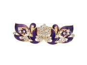 Lady Rhinestone Detail Flower Design Spring Loaded Hair Barrette Clip Purple