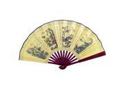 Unique Bargains Bamboo Handle Chinese Calligraphy Season Poem Print Folding Hand Fan Yellow