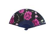 Summer Blue Bamboo Frame Flower Printed Fabric Foldable Pocket Hand Fan Red