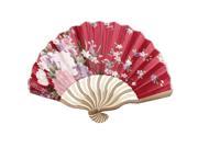 Lady Flower Printed Nylon Bamboo Portable Folding Hand Fan Art Gift Decoration