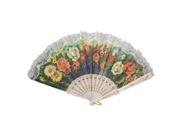 Unique Bargains Hollow Out Rib Rose Daisy Flower Pattern Lace Fabric Hand Pocket Asian Fan
