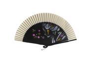 Unique Bargains Dancer Girl Flower Printed Nylon Bamboo Rib Folded Hand Fan Decor Beige Black