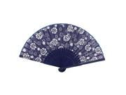 Flower Pattern Hollow Out Style Bamboo Frame Fabric Cover Foldable Hand Fan Blue