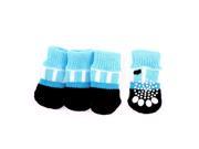 Nonslip Knitted Stretchy Pet Dog Puppie Paw Socks Light Blue Black White 2 Pairs