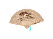 Unique Bargains Greeting Pine Printing Hollow Out Design Foldable Wooden Hand Fan Beige 9 Long