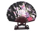 Unique Bargains Chinese Wedding Party Peony Print Wood Folding Hand Fan Multicolor w Holder