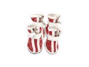 Unique Bargains 2 Pairs Red White Argyle PU Boots Shoe for Pet Dog Sz 4