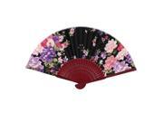 Red Bamboo Frame Folding Multicolors Floral Pattern Black Cloth Hand Fan