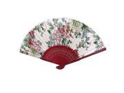 Burgundy Wood Hollow Out Style Frame Flower Pattern Fabric Foldable Hand Fan