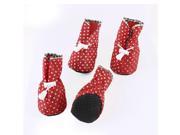 Unique Bargains 2 Pairs Pet Dog Dots Print Drawstring Closure Non Slip Sole Shoes Booties Red S