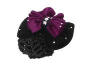 Unique Bargains Dark Fuchsia Polyester Flower Black Velvet Bowknot Hair Pin Nylon Hairnet