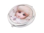 Unique Bargains White Hair Lady Printed Dual Sided Folding Cosmetic Mirror Silver Tone