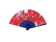 Women Bamboo Hollow Out Frame Wedding Party Gift Foldable Hand Fan Red