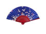 Red Bamboo Ribs Foldable Multicolors Flowers Print Blue Cloth Hand Fan