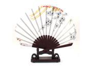 Unique Bargains Chinese Wedding Party Favor Peach Flower Wood Folding Hand Fan White w Holder