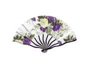 Unique Bargains Chinese Peony Print Fabric Cloth Ivory Blue Bamboo Frame Foldable Hand Fan
