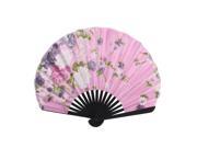 Unique Bargains Wedding Decor Bamboo Frame Fabric Blooming Floral Printed Folding Hand Fan Pink