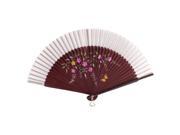 Unique Bargains Chinese Style Butterfly Flower Printed Party Hand Fan Gift Decor White Burgundy