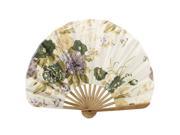 Seashell Design Bamboo Frame Flower Pattern Cool Foldable Hand Fan Beige