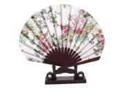Unique Bargains Chinese Wedding Party Favor Peony Print Wood Folding Hand Fan Colorful w Holder