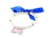 Unique Bargains Blue Bow Decor Mini Pendant Off White Faux Pearl Linked Pet Dog Necklace M
