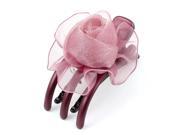 Unique Bargains Lady Pink Organza Rose Decor 3 Teeth Side Hair Claw Clip Clamp Burgundy