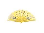 Plastic Hollow Out Frame 3 Peacock Pattern Floral Rim Hand Fan Yellow
