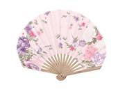 Seashell Design Bamboo Frame Flower Pattern Summer Cool Foldable Hand Fan Pink