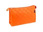 Unique Bargains Orange Stitching Rhombus Pattern Zipper Cosmetic Makeups Bag Brush Lipstick Holder