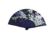 Bamboo Ribs Flowers Leaves Print Fabric Foldable Craft Hand Fan Blue Purple