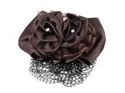 Unique Bargains Brown Flower Bowknot Snood Net Barrette Hair Clip Holder for Women