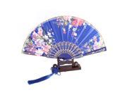 Unique Bargains U Ring Hanger Lace Edge Chinese Knot Folding Hand Fan w Holder
