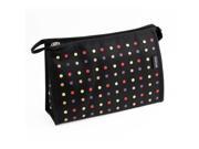 Unique Bargains Portable Colorful Dotted Polyester Mirror Cosmetic Makeup Bag Toiletries Holder Black