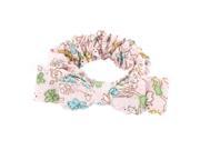 Lady Floral Print Bowknot Decor Elastic Hair Tie Band Ponytail Holder Light Pink