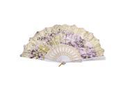 Hollow Out Frame Glittery Powder Decor Floral Pattern Folded Hand Fan Gold Tone