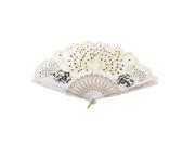 Chinese Style Glittery Powder Detail Peacock Print Folded Hand Fan White
