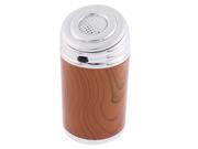 Portable Automatic Button Cylinder Shaped Ashtray for Car Silver Tone Wooden Color