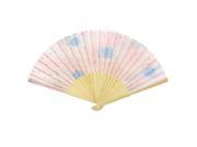 Unique Bargains Ladies Flower Pattern Bamboo Ribs Folded Summer Hand Fan Light Pink