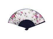 Unique Bargains Flower Pattern Bamboo Frame Summer Cool Hand Fan Navy Blue White