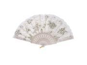Rose Pattern Dancing Party Fabric Lace Folding Handheld Hand Fan White