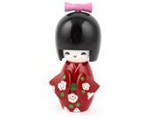Unique Bargains Home Office Craft Bowknot Kimono Girl Japanese Puppet Kokeshi Doll Red Black