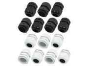 Unique Bargains PG21 Black White Plastic Waterproof Connector 9 16mm Wire Cable Gland 14pcs