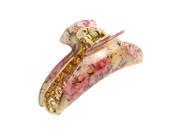 Unique Bargains Pink Flowers Print Spring Loaded Plastic Hair Claw Clip Barrette Beige for Lady