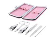 Unique Bargains 6 in 1 Pink Faux Leather Case Professional Manicure Set Nail Clippers Trimmer Cutter Scissors