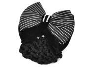 Unique Bargains Black White Striped Bowknot Decor Snood Net Barrette French Hair Clip Bun Cover