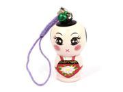 Wood Pale Pink Chinese Doll Style Decor Pendant Mobile Phone Purple Straps
